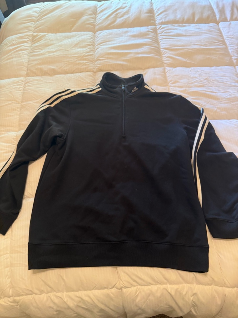 adidas Black Quarter-Zip Performance Pullover with White 3-Stripes - Picture 5 of 5